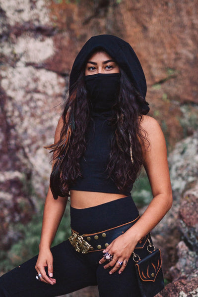 Dust Mask Hoodie Crop Top Earthy clothing inspired by fairytale and festivals as well as by underground communities of artists and travelers