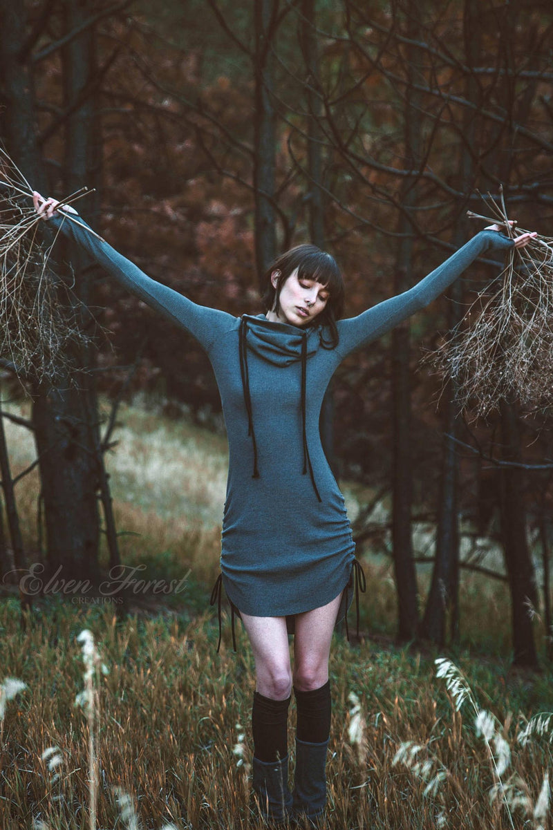 Thermal Waffle Hoodie Dress ~ with thumbholes and scrunchi hips