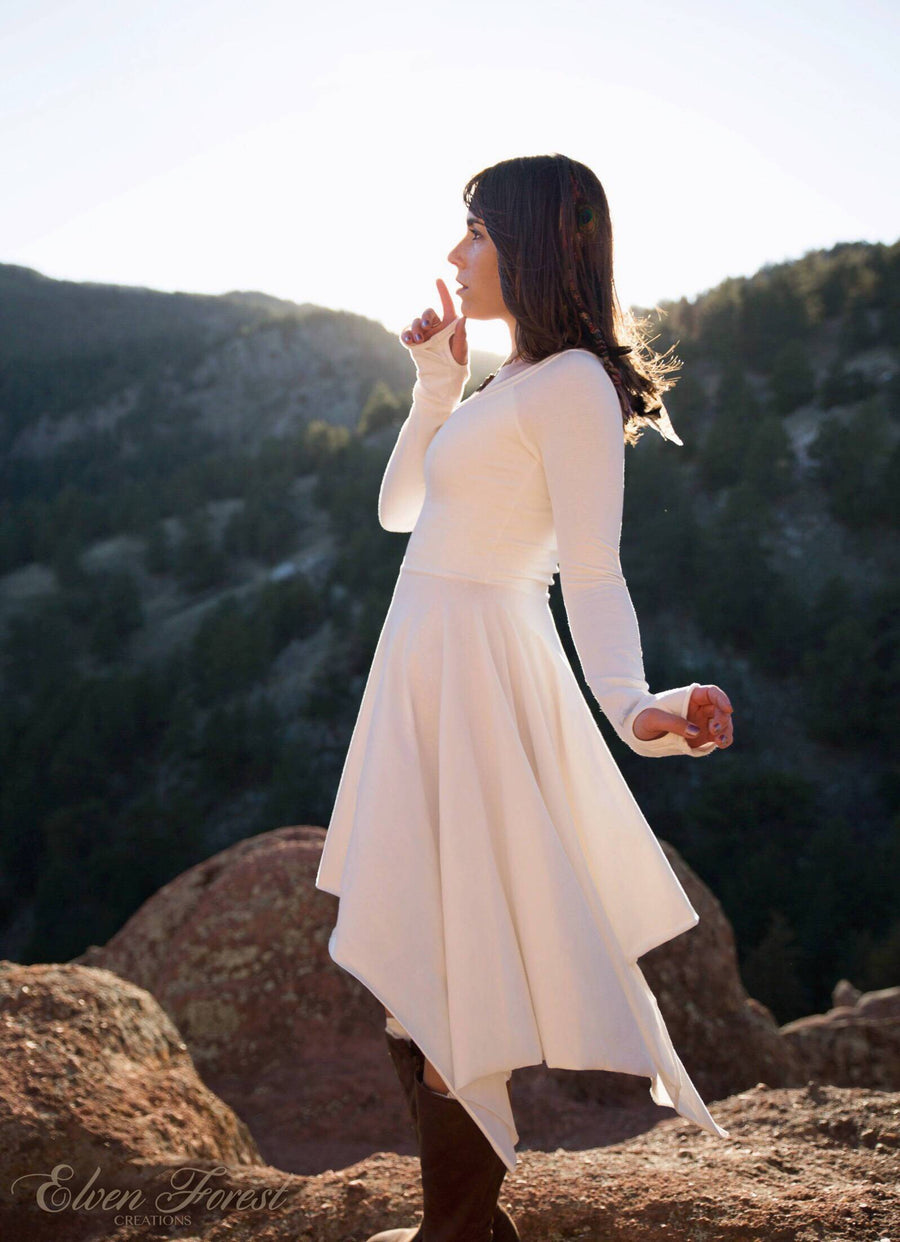 Wonderland Pixie Dress ~ Fit and Flare Pixie Skirt ~ Long Sleeves and Thumbholes ~ Elven Forest, Winter dress