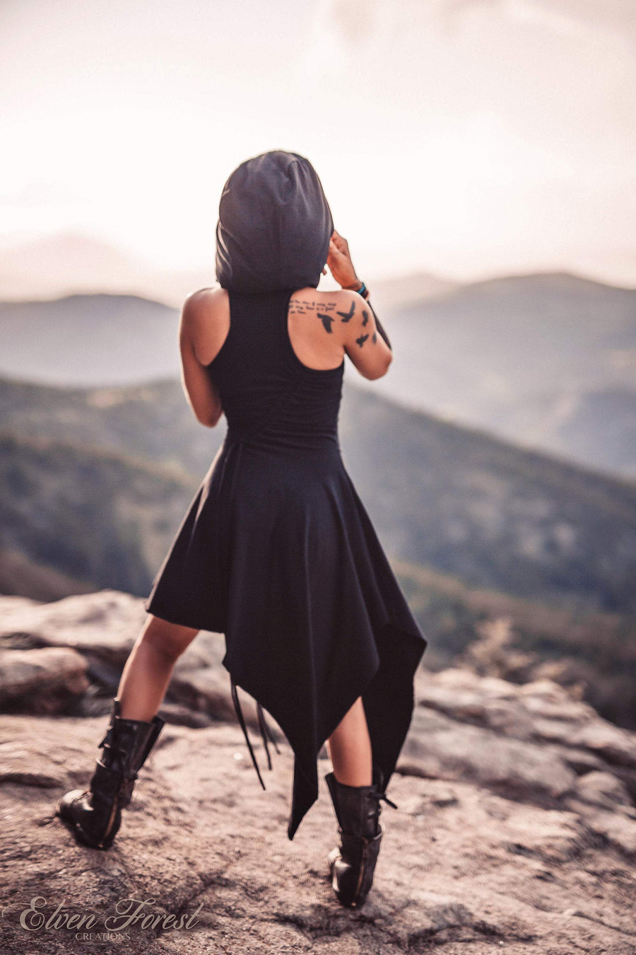 Desert Walker Dress ~ Dusk Mask Hoodie Dress ~ Elven Forest ~ Burning Man Costume, Post Apocalyptic, Festival Clothing