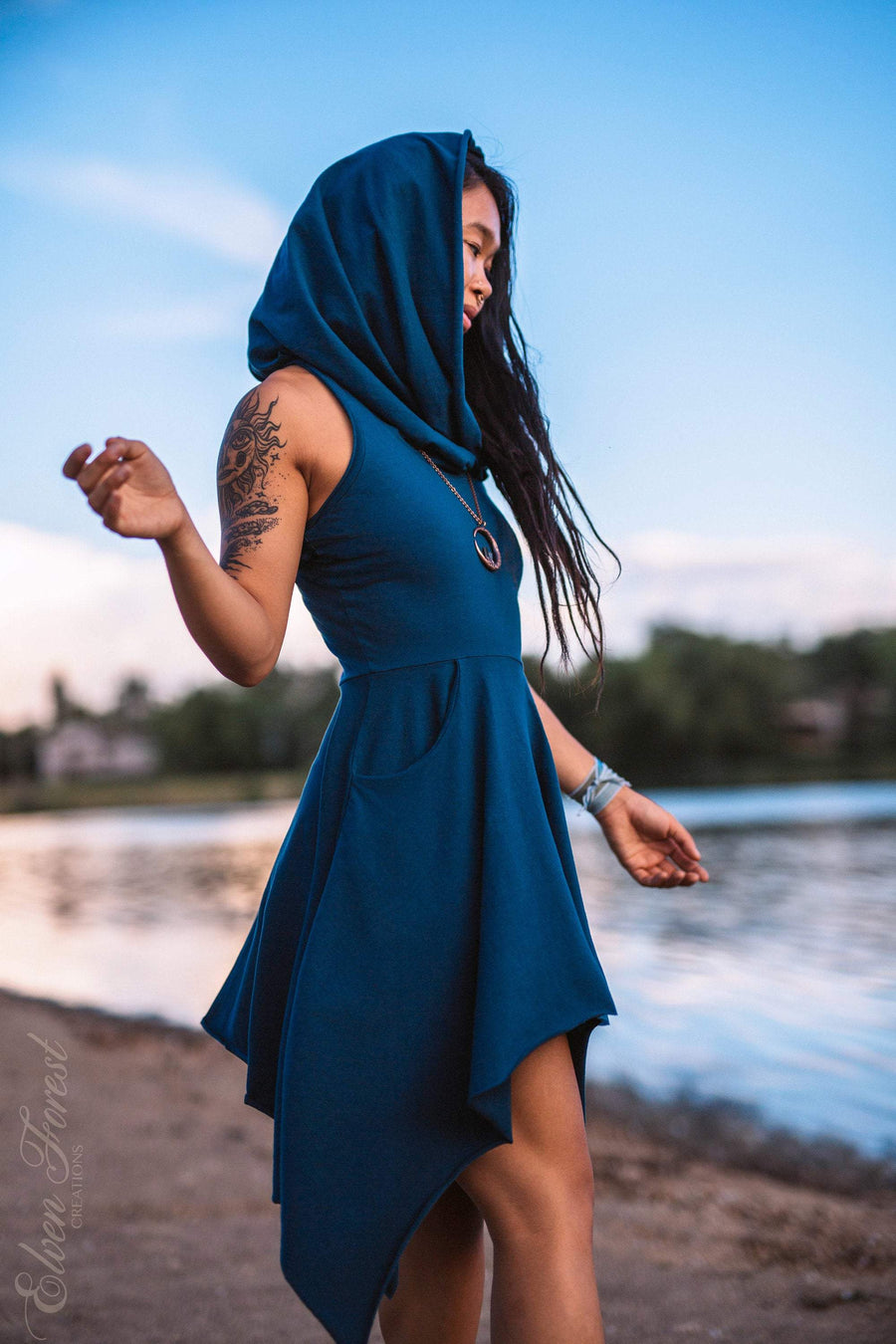 Sleeveless Wonderland Pixie Dress ~ Cowl Hood version ~ long sleeves and thumbholes ~ Elven Forest ~ Festival Dress