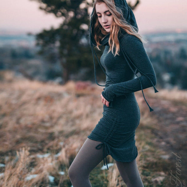 Dress with hood and pockets hot sale