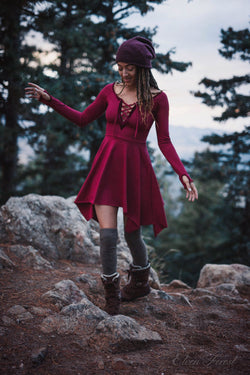 Velvet Lace-Up Pixie Dress Burgundy / M Velvet Lace-Up Pixie Dress Burgundy / M