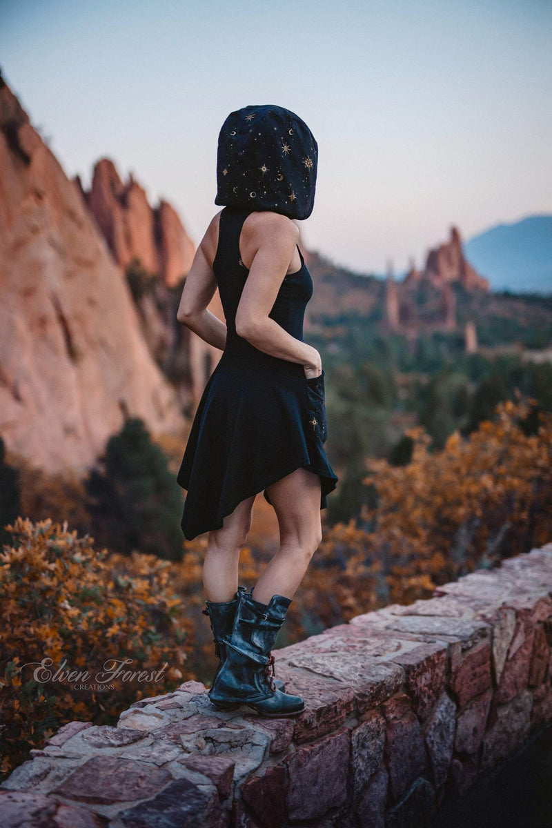 celestial dress women Celestial Dust Mask Hoodie Dress black-black-celestial / Plus Size Custom Fit
