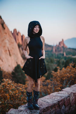 Celestial Dust Mask Hoodie Dress black-black-celestial / XS-XL Custom Fit Celestial Dust Mask Hoodie Dress black-black-celestial / XS-XL Custom Fit