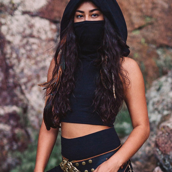 Dust Mask Hoodie Crop Top  Earthy clothing inspired by fairytale and  festivals as well as by underground communities of artists and travelers.