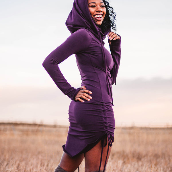 Hi-Lo Scrunchie Hoodie Dress Brown / Large Hi-Lo Scrunchie Hoodie Dress Brown / Large