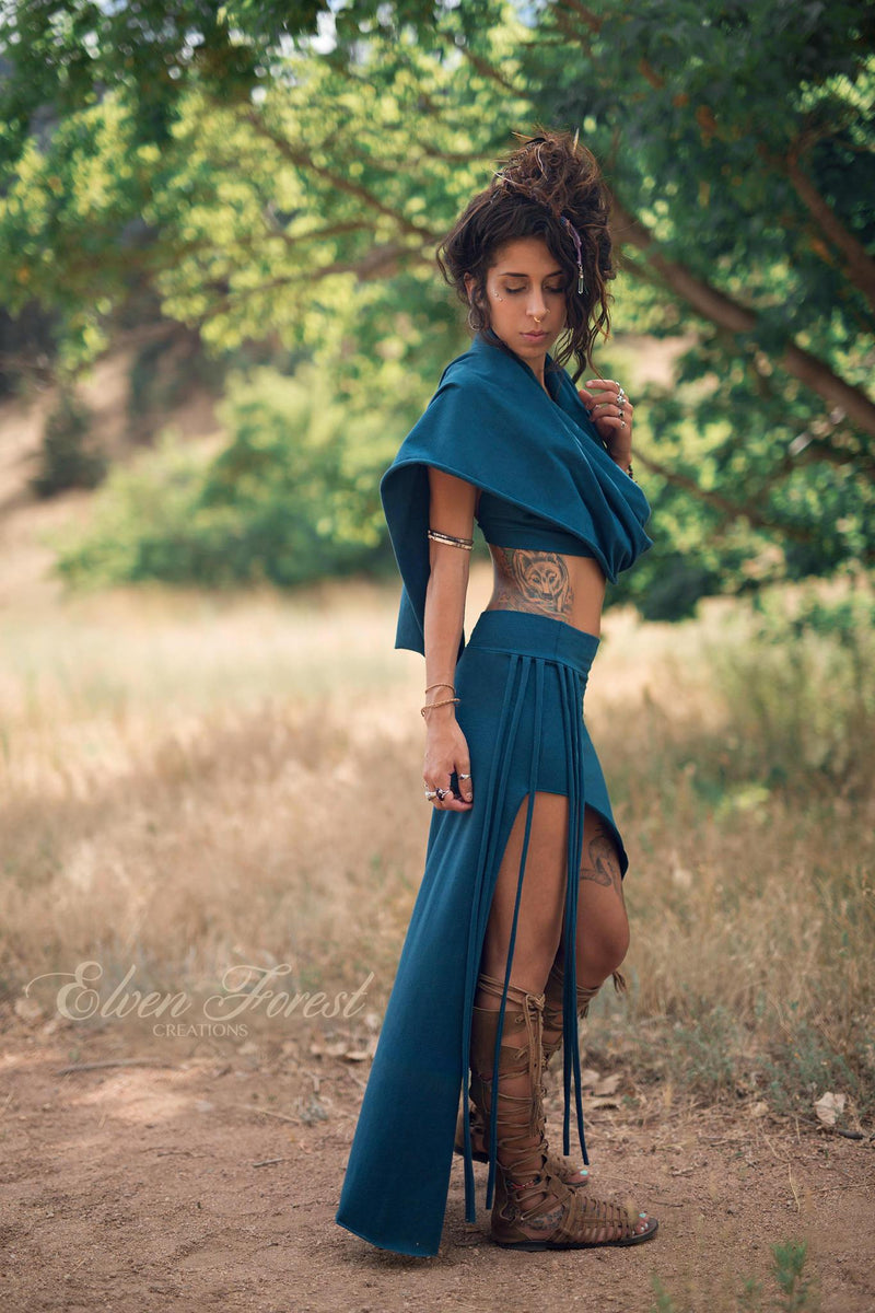 Asymmetrical Shanti Fringe Skirt ~ Elven Forest ~ Festival clothing
