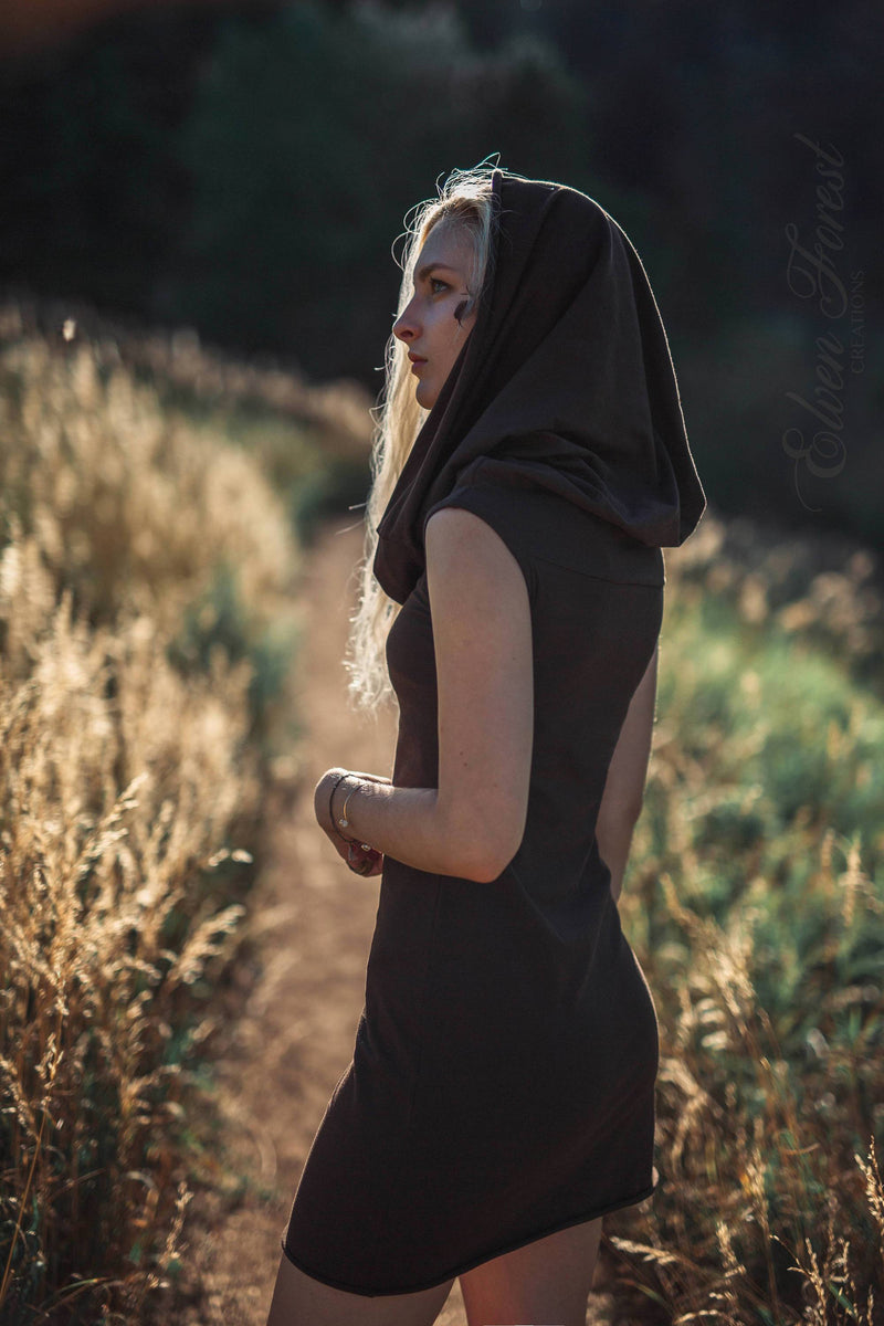 Mini Shanti Hoodie Dress ~ Generous Hood ~ Elven Forest, festival clothing