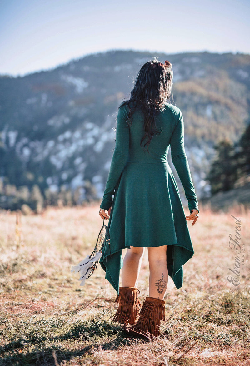Wonderland Pixie Dress ~ Fit and Flare Pixie Skirt ~ Long Sleeves and Thumbholes ~ Elven Forest, Winter dress