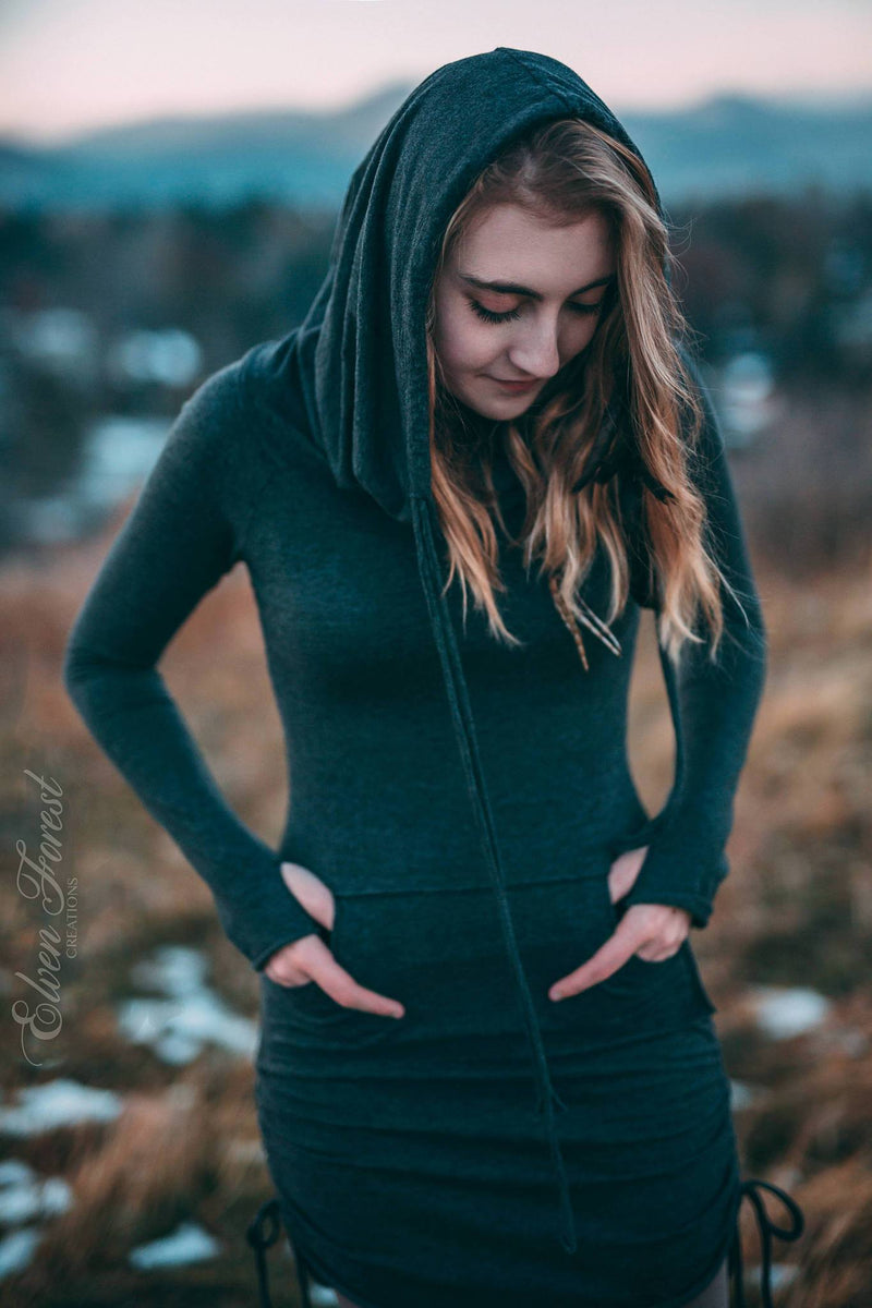 winter dress with hoody Long Hoodie Dress for Women | Warm Sweatshirt With Long Sleeves and Pockets | Handmade
