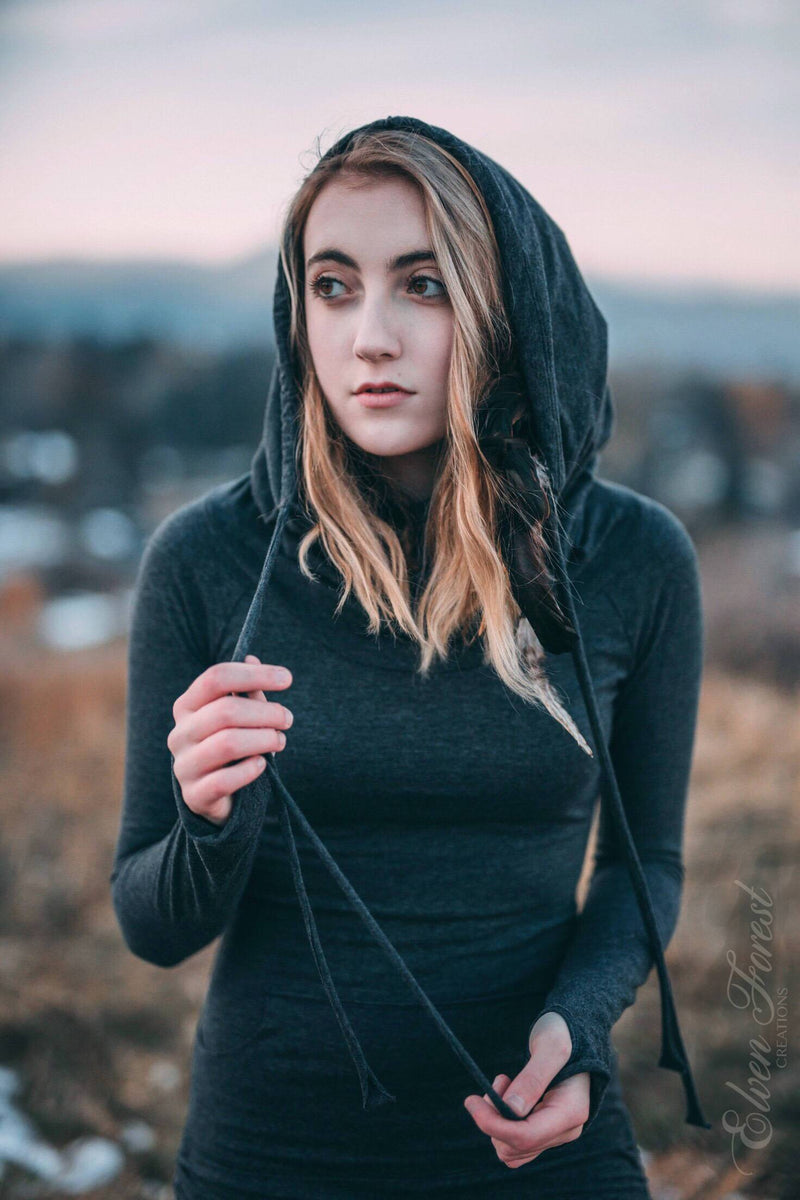 Hi-Lo Scrunchie Hoodie Dress with Pocket Midnight / Medium Hi-Lo Scrunchie Hoodie Dress with Pocket Midnight / Medium