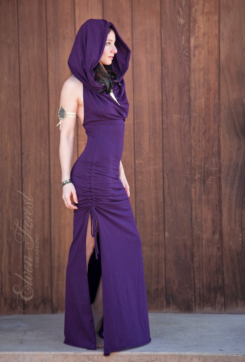 Cowl Hood Maxi Dress ~ Elven Forest, Burning Man, Festival Clothing