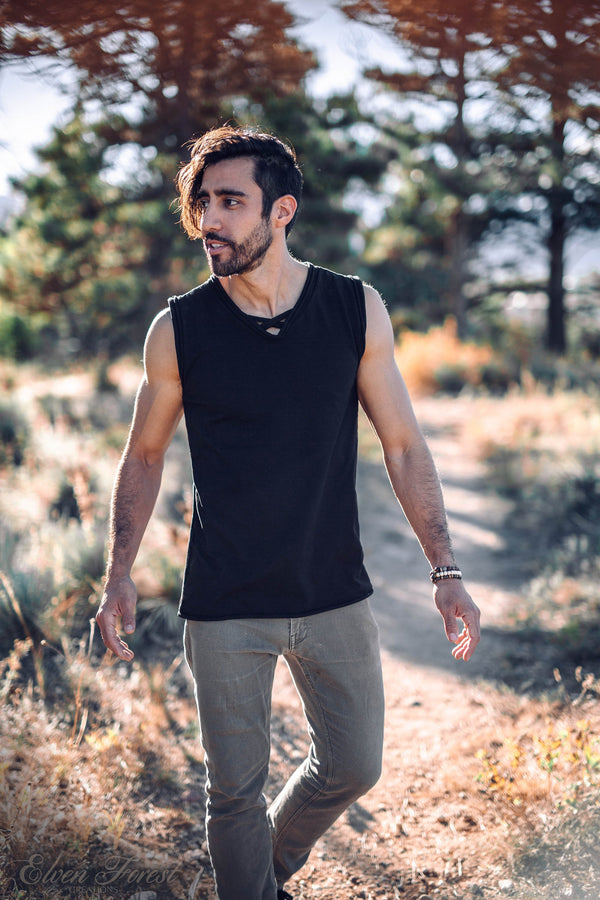 Triangle Geometry Cut Out Top ~ Men&#39;s Festival Top ~ Elven Forest, mens festival clothing