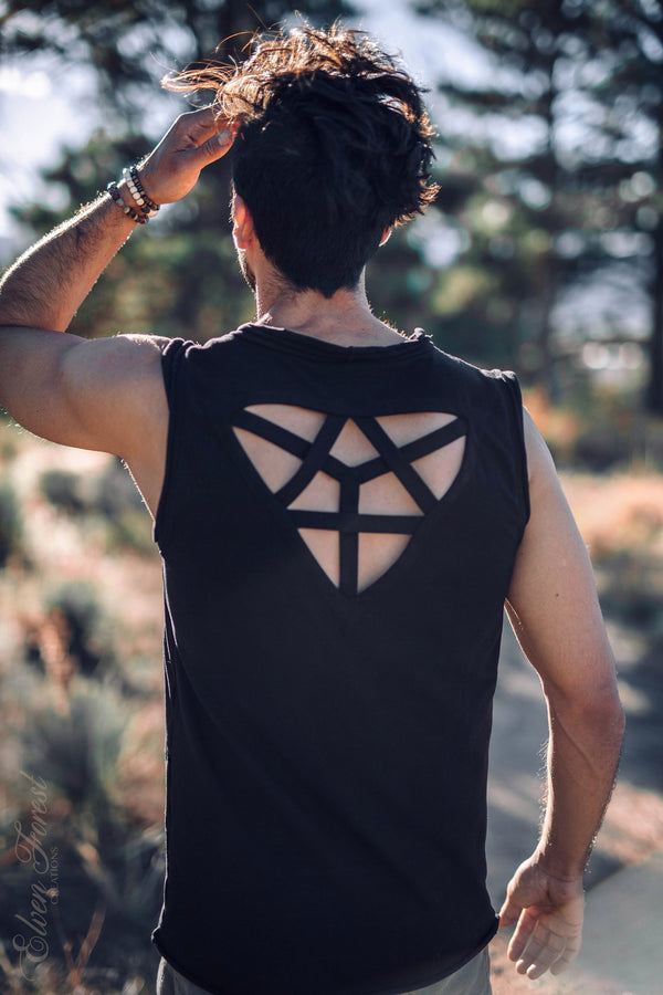 Triangle Geometry Cut Out Top ~ Men&#39;s Festival Top ~ Elven Forest, mens festival clothing