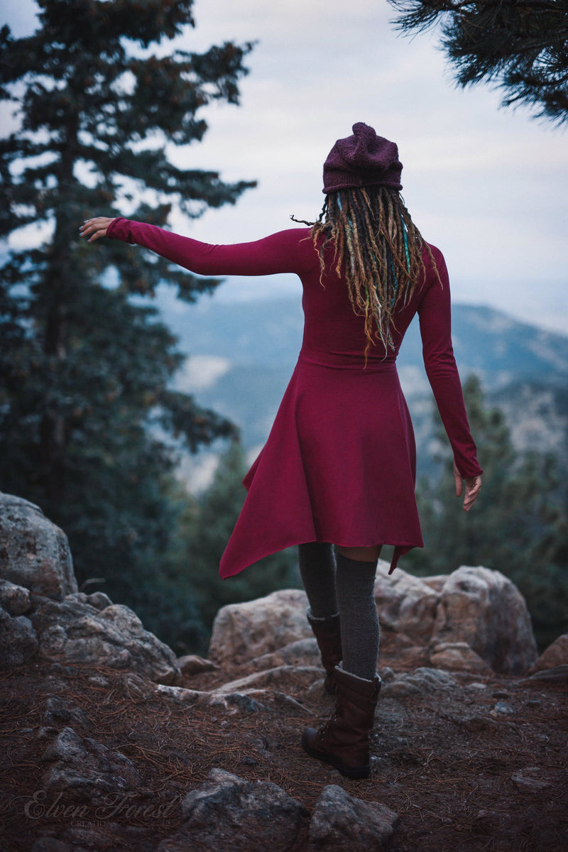 Velvet Lace-Up Pixie Dress ~ Fit and Flare Pixie Skirt ~ Long Sleeves and Thumbholes ~ Elven Forest, Winter dress