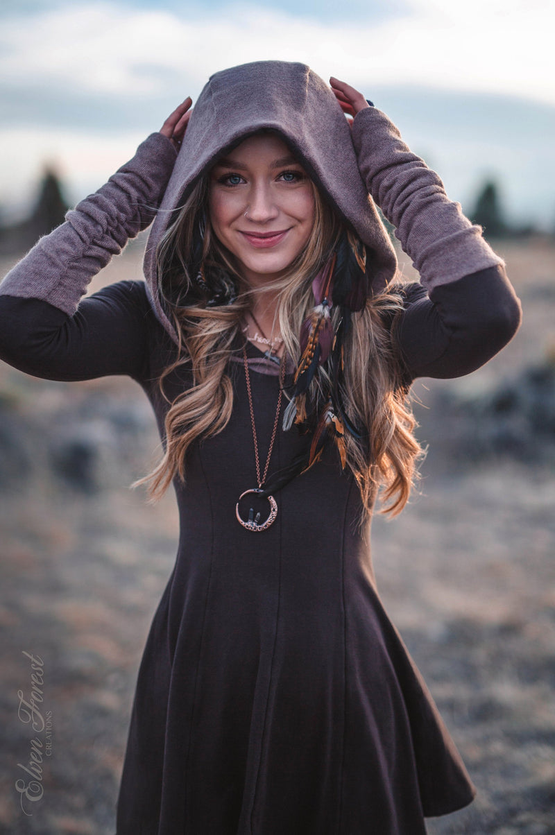 Sweater Warmer Dress ~ Structured Hood with arm warmers and thumbholes ~ Elven Forest ~ Winter Dress
