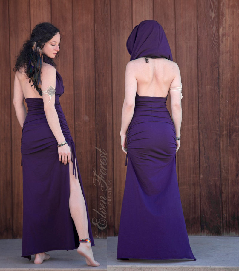 Cowl Hood Maxi Goddess Dress Burgundy / XS Cowl Hood Maxi Goddess Dress Burgundy / XS