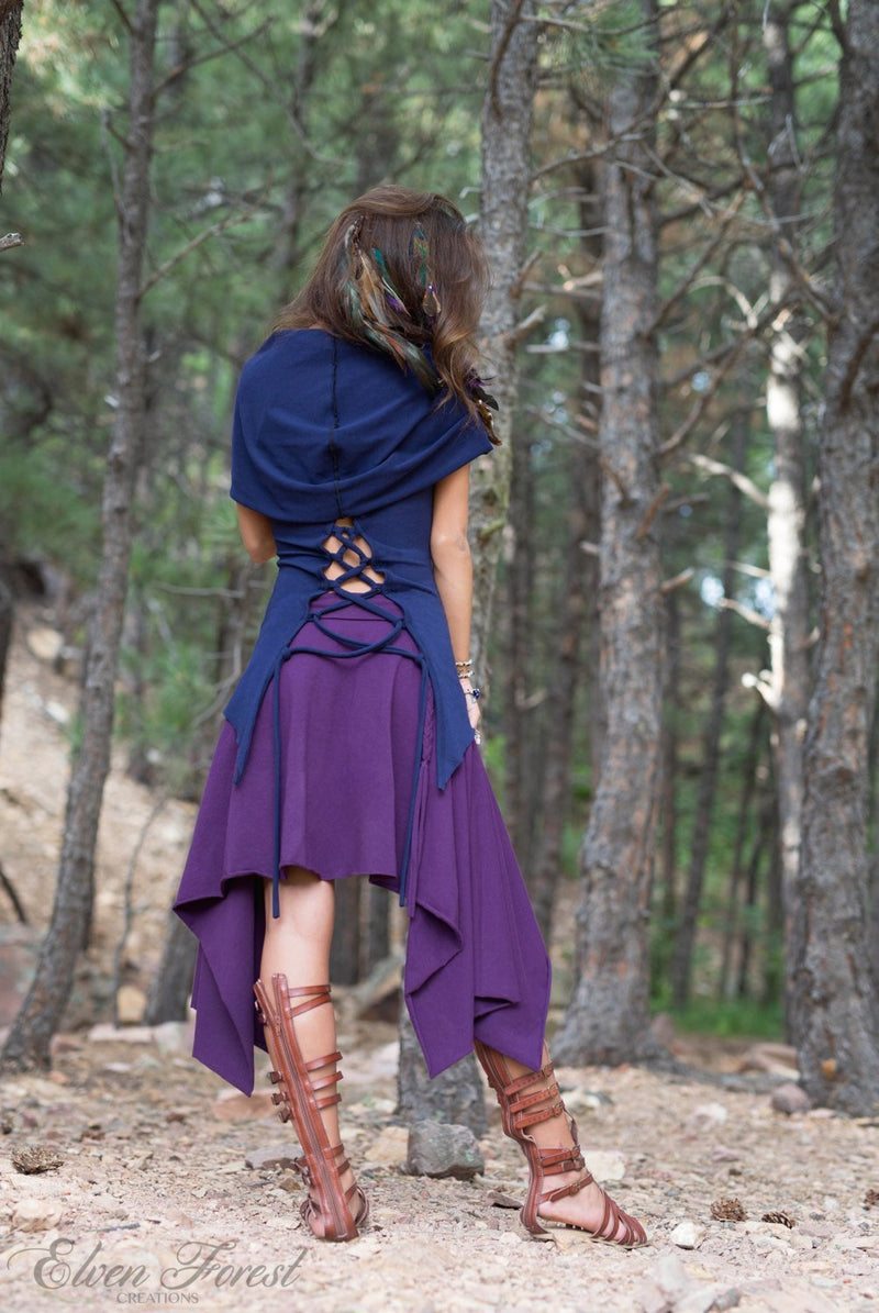 Asymmetrical Symmetry Pixie Skirt ~ with braids~  Elven Forest, festival clothing
