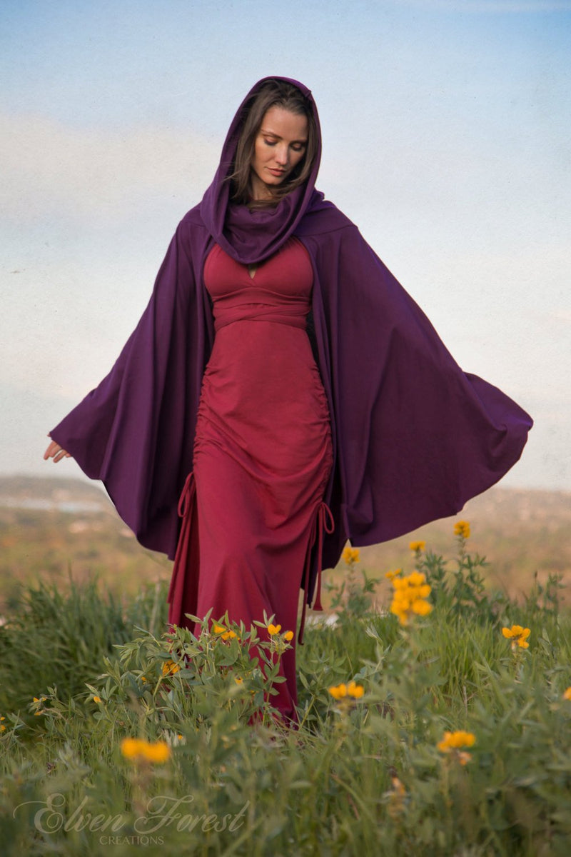 Cape Hoodie ~ long in front, shorter in back ~ Elven Forest, festival clothing, Ren Faire