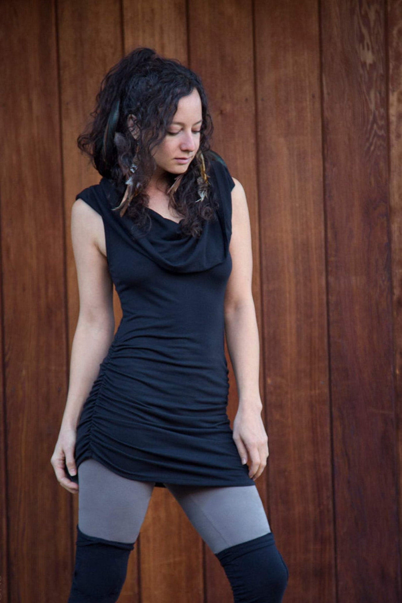 elfelfelf Archives☆LACE HOODIE DRESS Long Sleeve Cowl Neck / Hoodie Dress, Elf Dress, Short Tunic