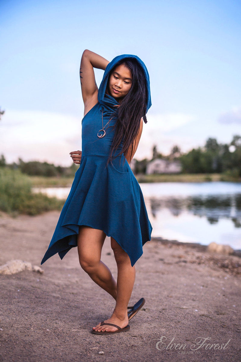 boho pixie dress Witchy Celestial Asymmetrical Pixie Dress Blue / Large/XLarge