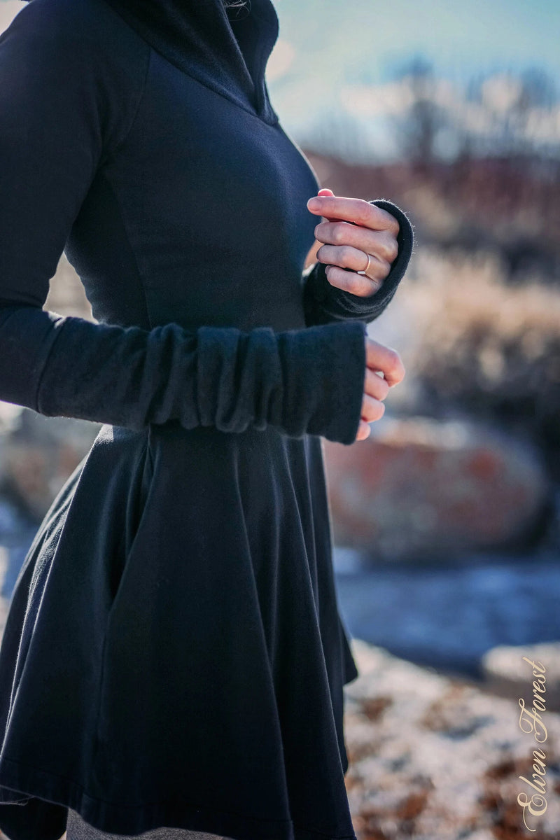 Sweater Warmer Dress All Black Xs Single Layer with Princess Seams