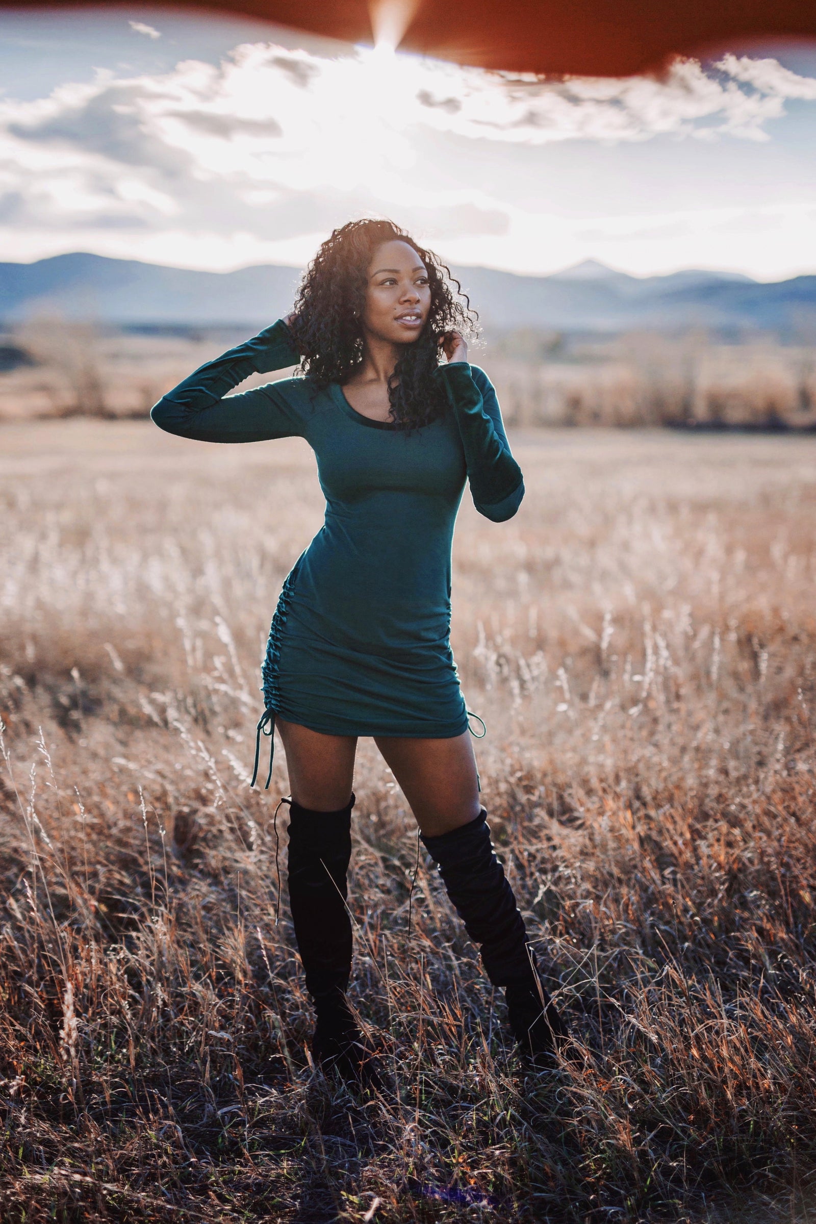 Velvet Accent Winter Dress Black / Xs-xl Custom Fit