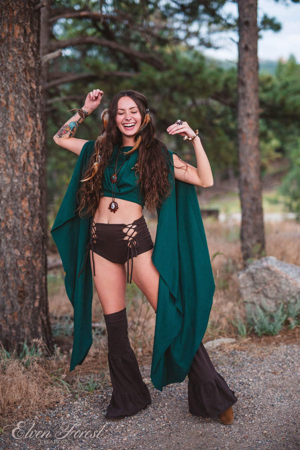 Wing Sleeve Crop top ~ With Generous Hood ~ Elven Forest, Festival Clothing, Burning Man costume, Ren Faire, Greek vibes, Goddess wear