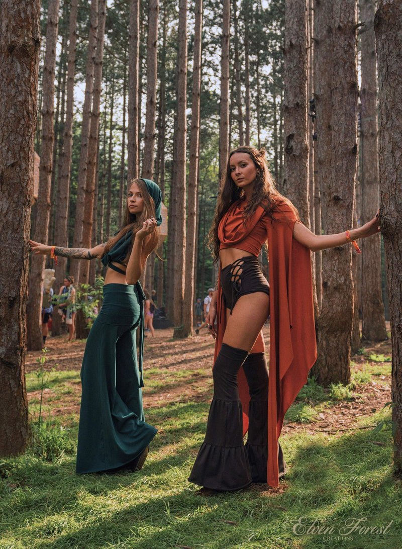 Wing Sleeve Crop top with Generous Hood  Earthy clothing inspired by  fairytale and festivals as well as by underground communities of artists  and travelers.
